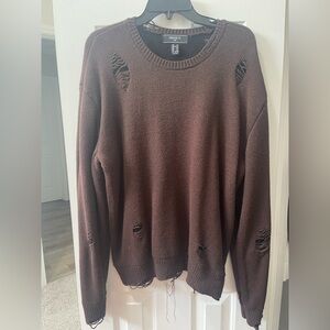 Forever 21 Men's Distressed Chocolate Crewneck Sweater